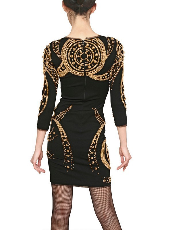 Selita Ebanks Dress Herve Leger Black And Gold Geometric Jacquard Dress